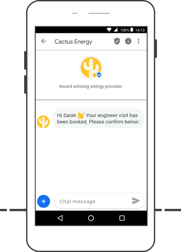 gif showing an interactive booking confirmation message on a phone from an energy provider