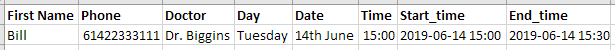 To use the calendar variables function, all you need is to add the start time and end time columns to your excel datasheet.