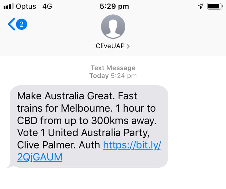 Clive Palmer sent unsolicited text messages to voters