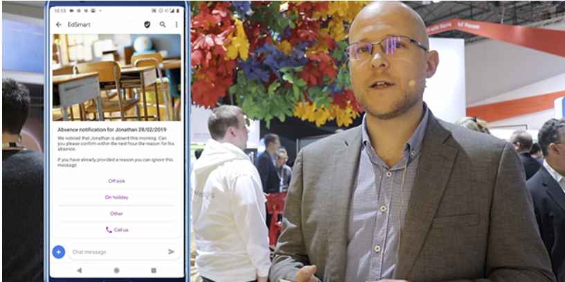 Esendex presenting a RCS demo for Edsmart at the Mobile World Congress 2019