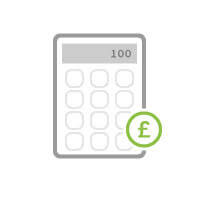 Illustration of a calculator with 100 displayed and a pound sign at the corner