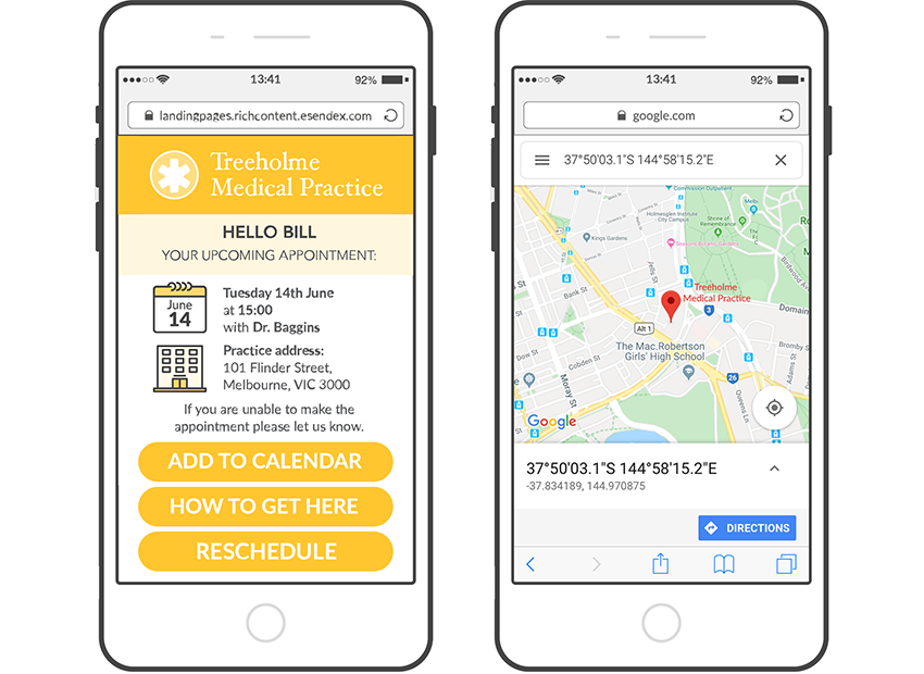 Using SMS Landing Page for appointment reminder with location button