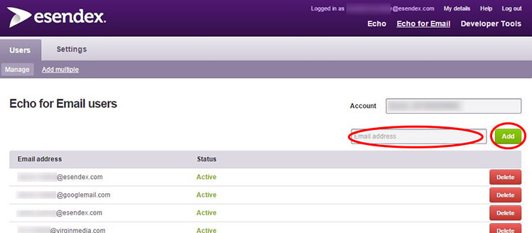 Screen shot of how to add Echo for Email users