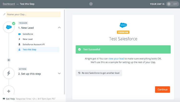 Screenshot on testing Salesforce in Zapier