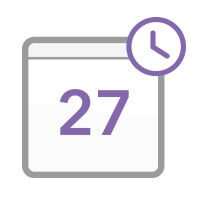An illustration of a day calendar with 27 on it and a small clock on the right top corner