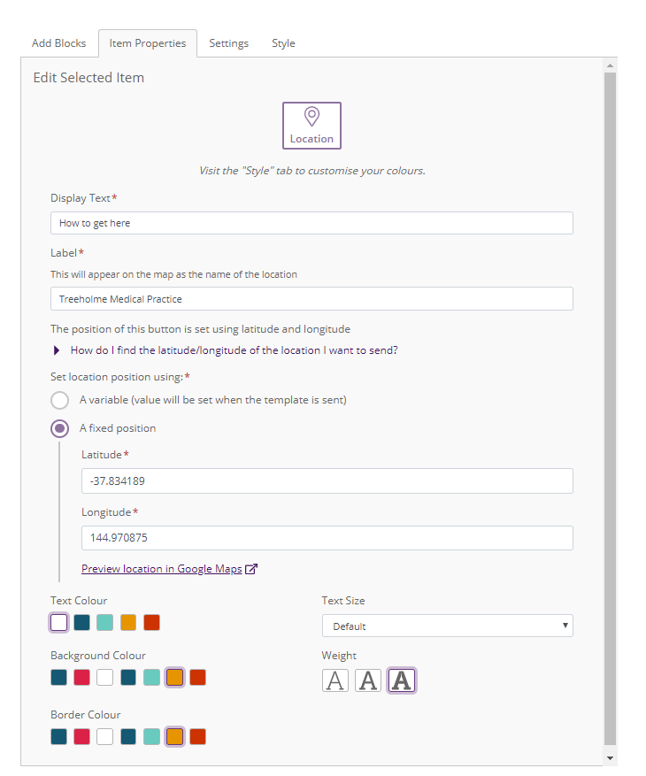 How to set up location button in Messaging Studio