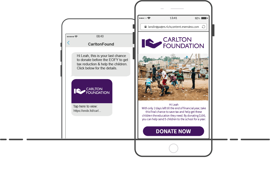 A demo of SMS Landing Page used for Not For Profit organisations