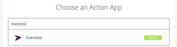 Screen shot of choosing Esendex as the action app on Zapier website